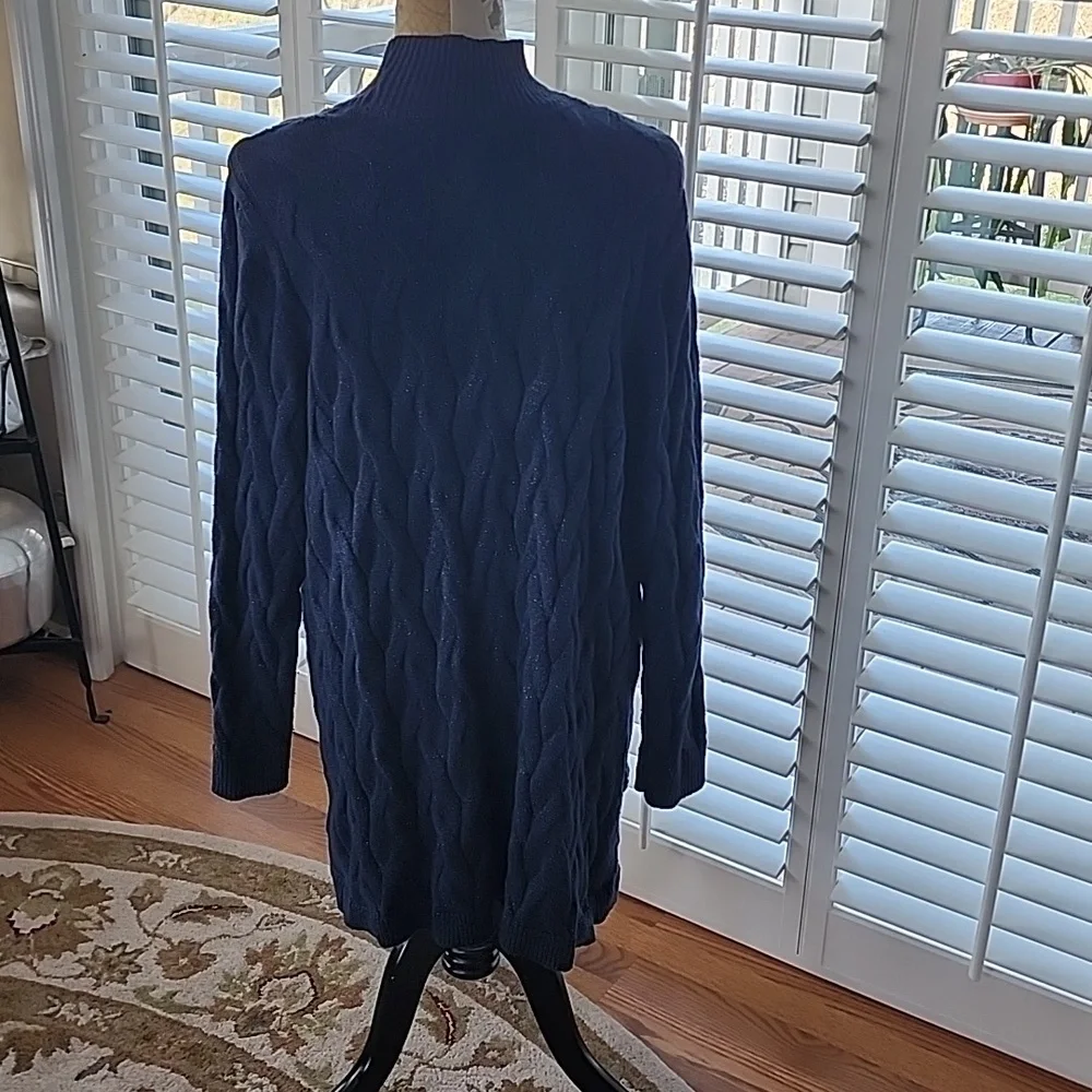 Tommy Hilfiger Womens Plus Metalic Blue Cotton Open Front Cardigan - Size 1X - Picture 4 of 7